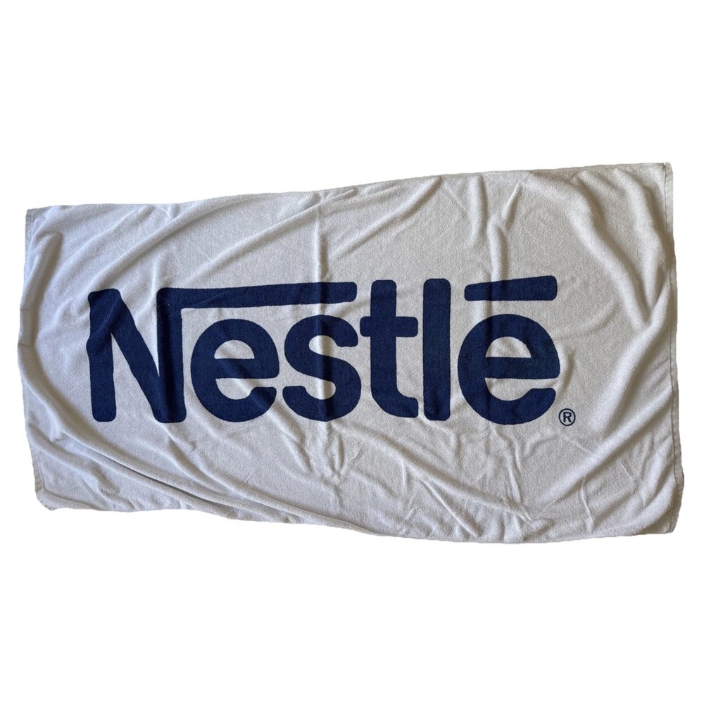 VTG Nestle Beach Towel Large White Blue 66x35"‎